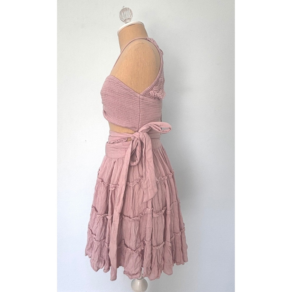 Free People Mini Dress Small Halter Crochet Summer Fairycore Beach Festival - Picture 4 of 9